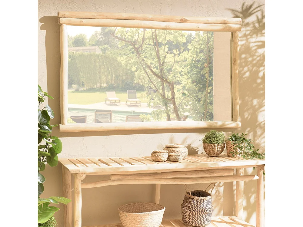 WILL - Miroir rectangulaire en branches de bois de teck naturel