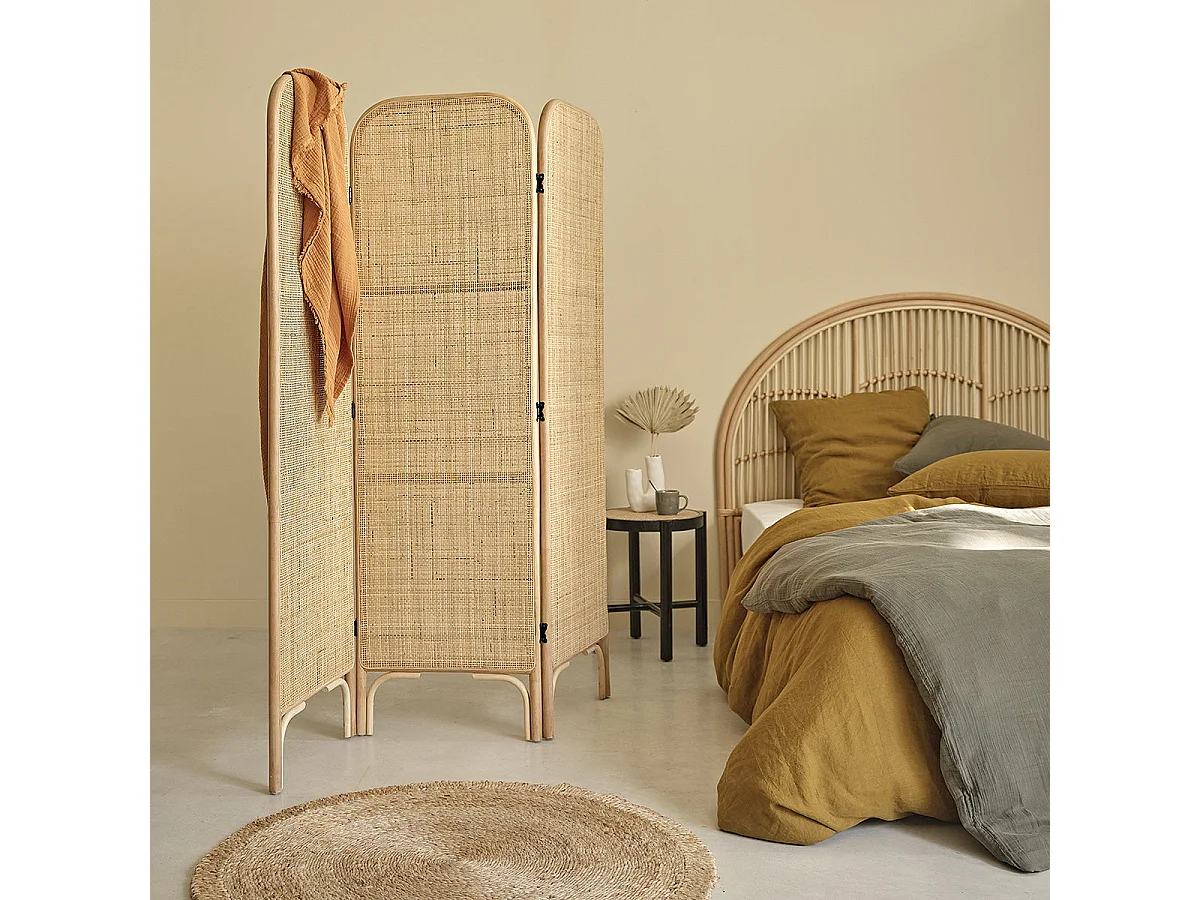 Paravent en rotin et cannage 170 cm