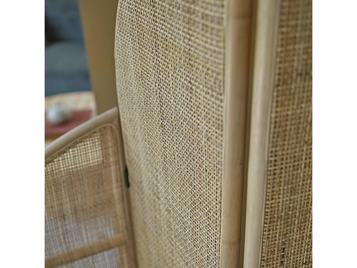 Paravent en rotin et cannage 4 panneaux