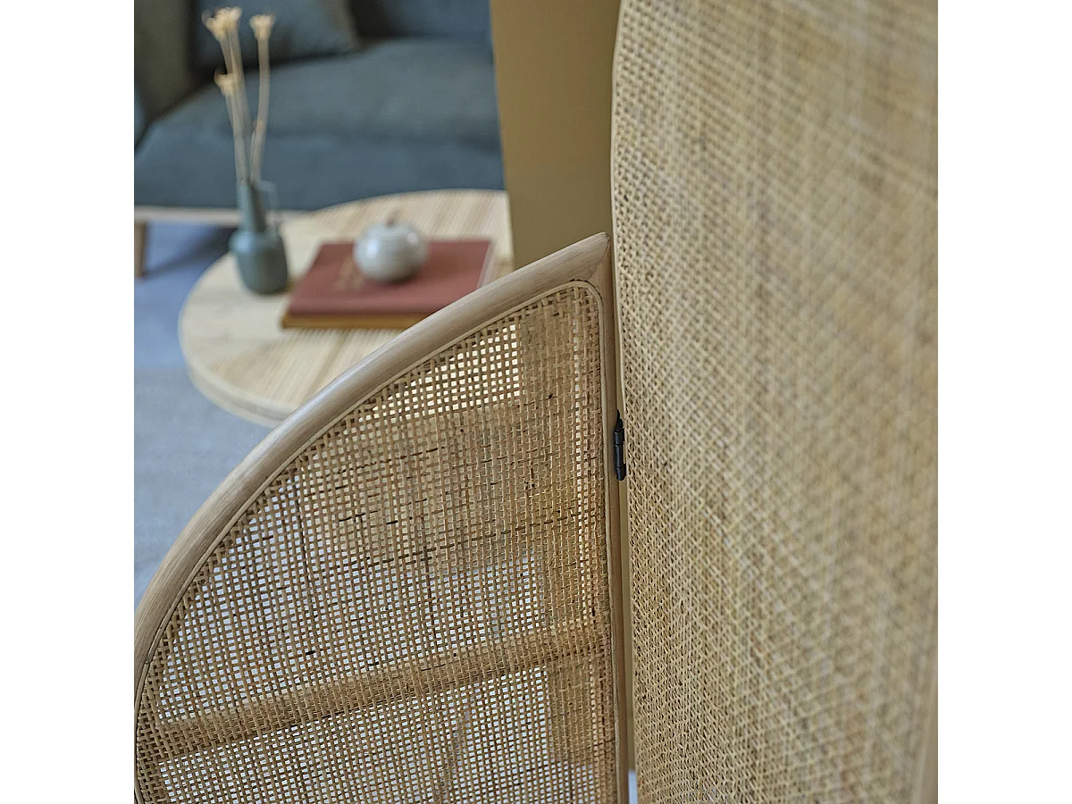 Paravent en rotin et cannage 4 panneaux