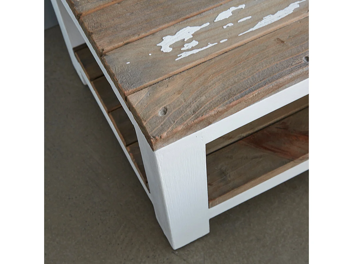 Table de chevet en bois recyclé massif double plateau