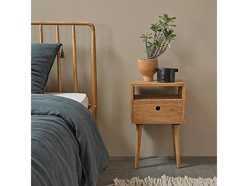 Mesita de noche de madera de mindi maciza