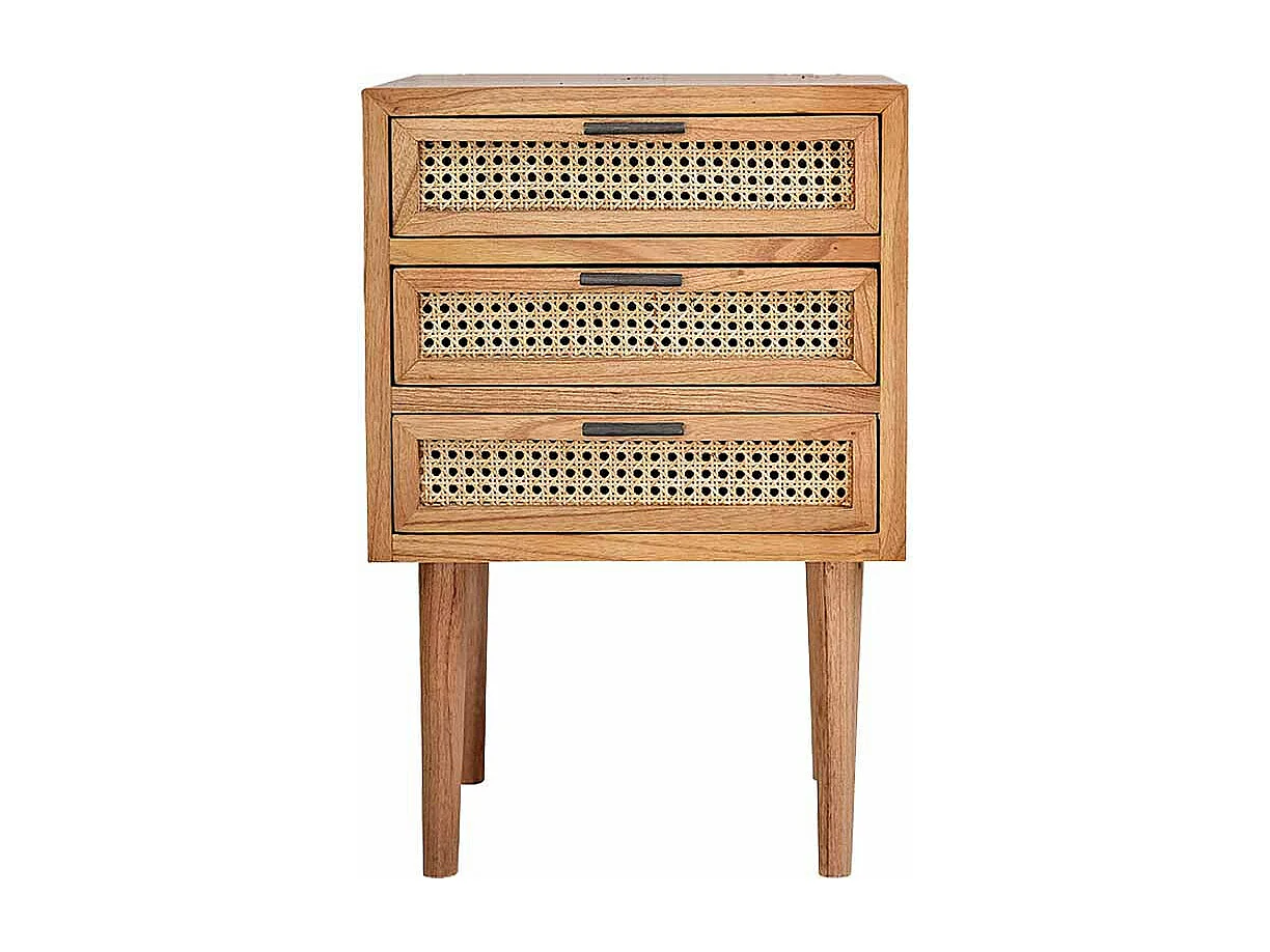 Mesita de noche de madera de mindi maciza y rejilla