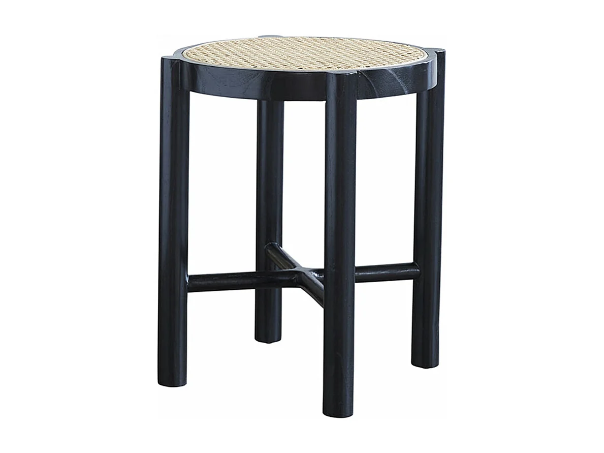 Mesita de noche de madera de caoba maciza y rejilla negra