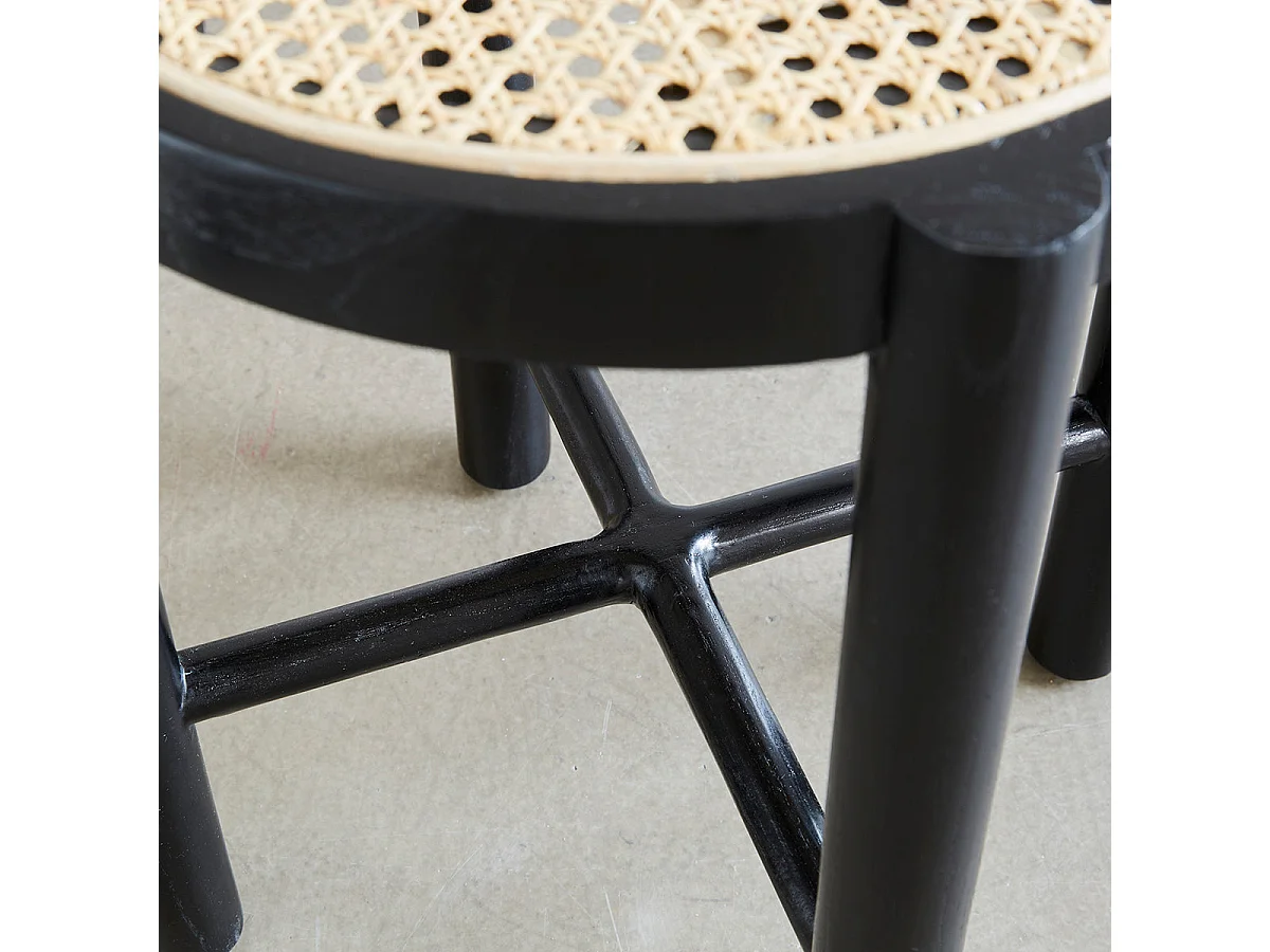 Mesita de noche de madera de caoba maciza y rejilla negra