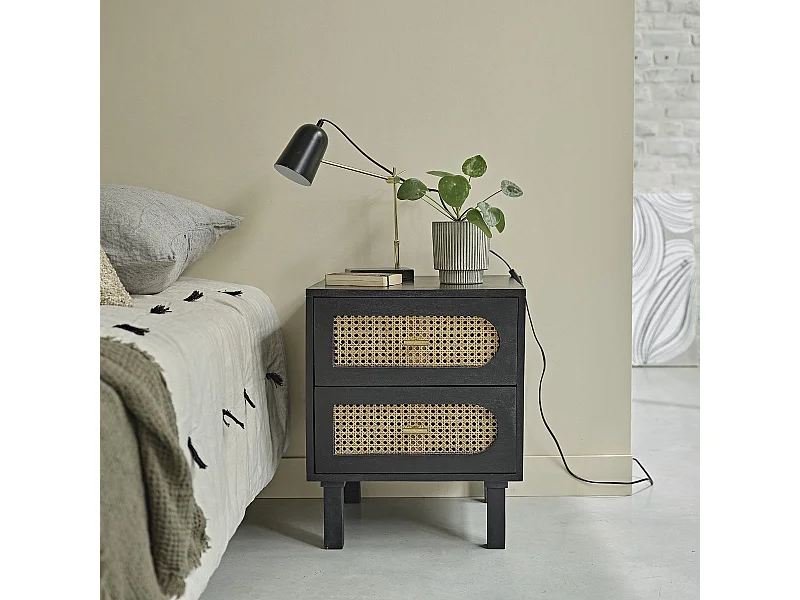 Mesita de noche de madera de mango macizo y rejilla