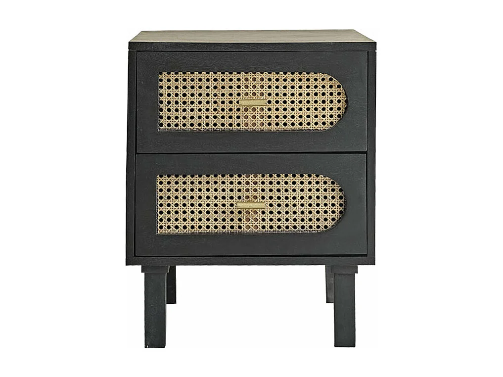 Table de chevet en manguier massif et cannage