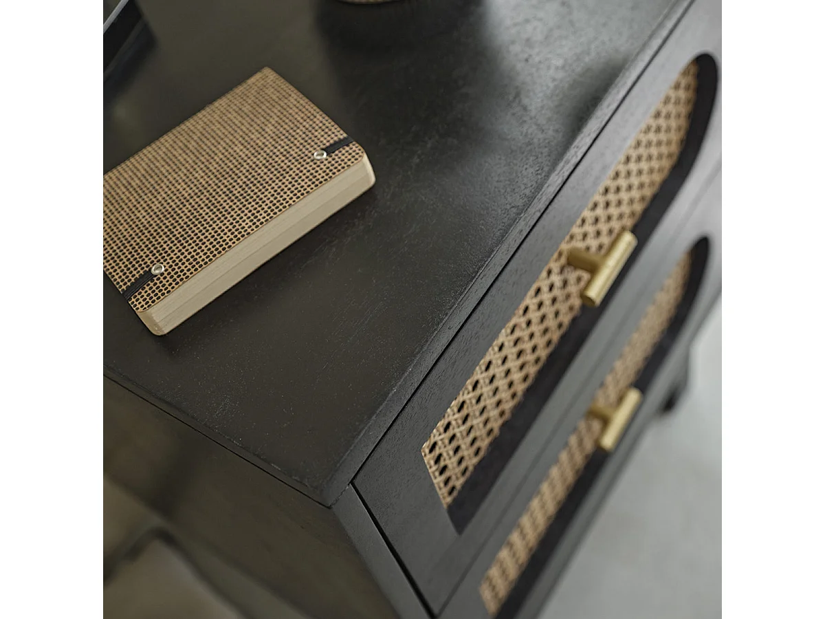 Table de chevet en manguier massif et cannage