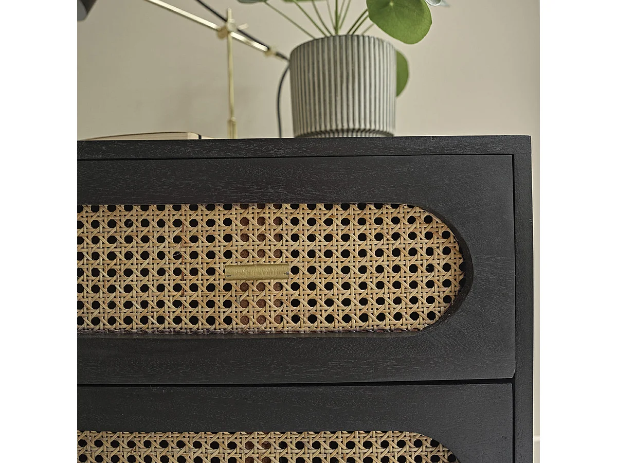 Table de chevet en manguier massif et cannage