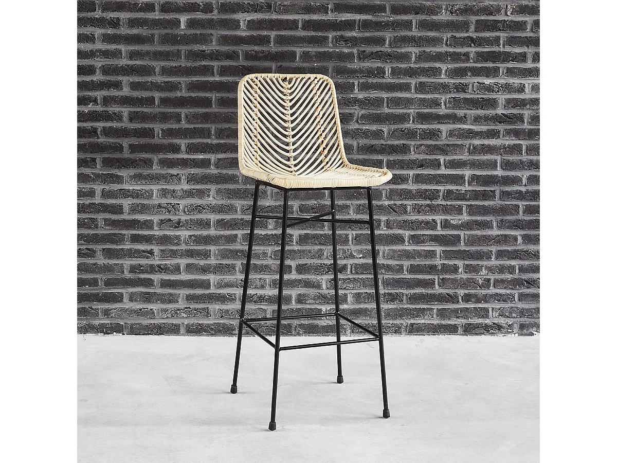 Tabouret de bar en rotin et métal