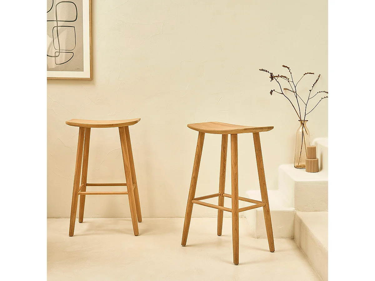 Taburete de madera de teca maciza de 75 cm