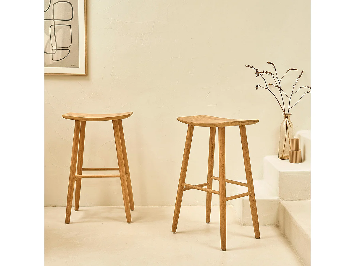 Taburete de madera de teca maciza de 75 cm