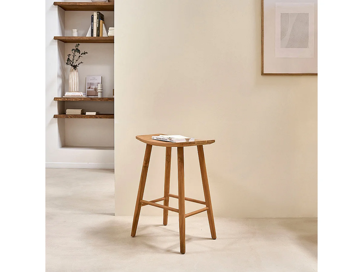Taburete de teca maciza de 65 cm