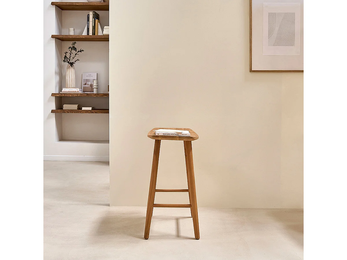 Taburete de teca maciza de 65 cm