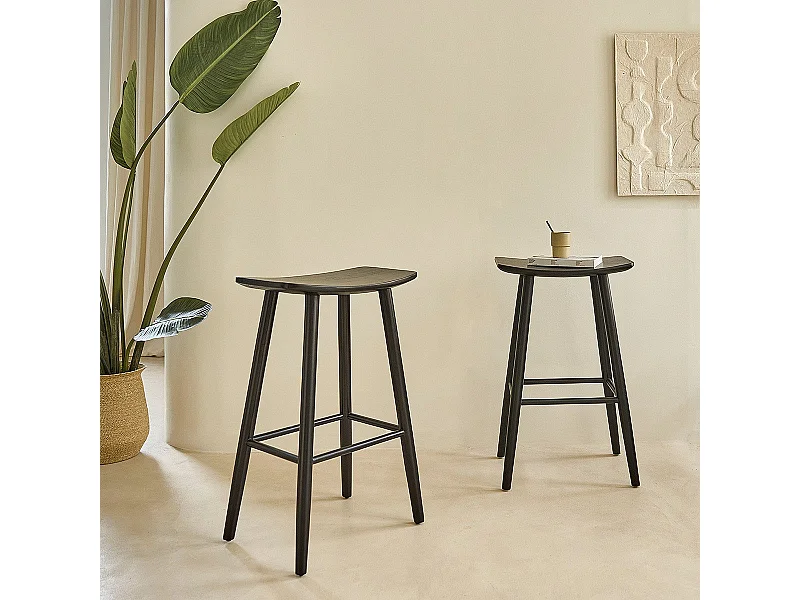 Conjunto de 2 taburetes de madera de teca maciza de 75 cm