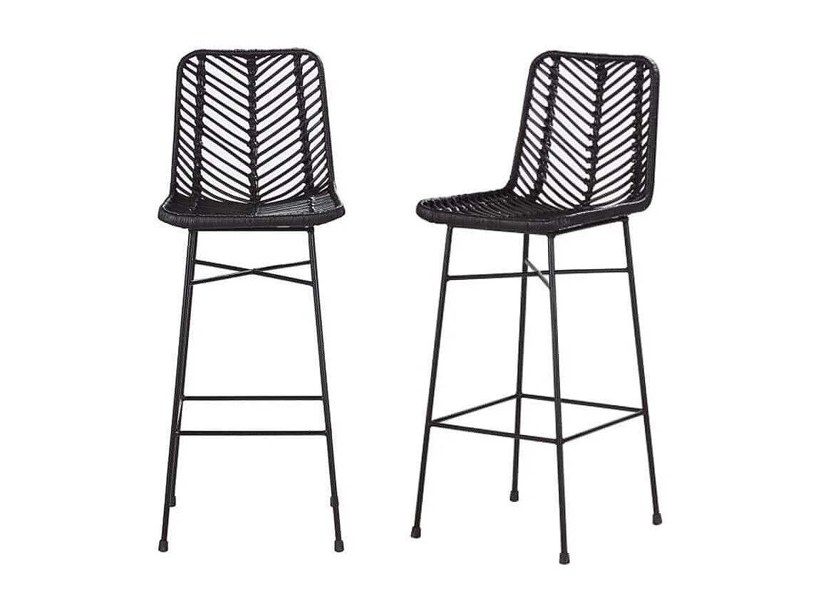 Lot de 2 tabourets de bar en rotin et métal