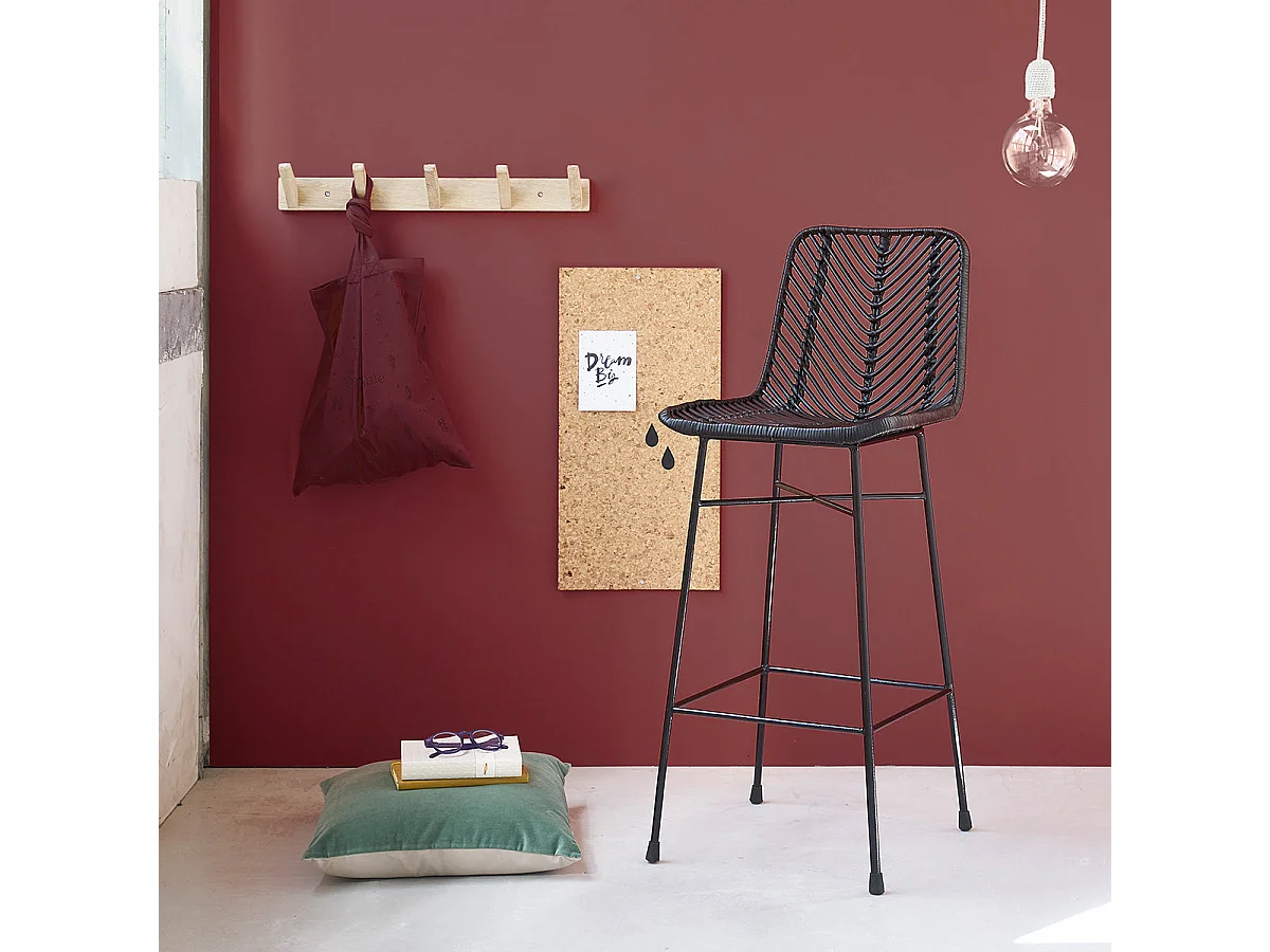 Lot de 2 tabourets de bar en rotin et métal