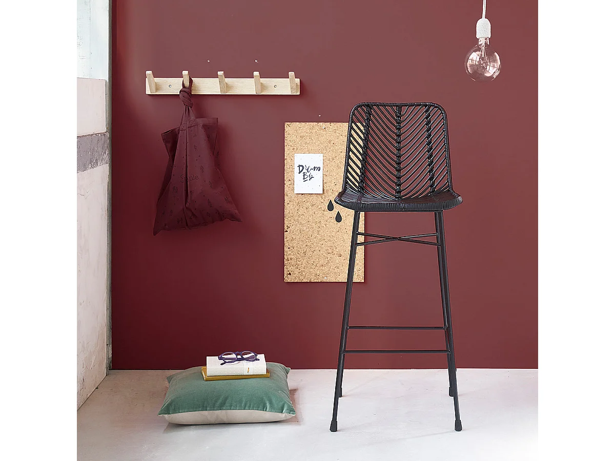 Lot de 2 tabourets de bar en rotin et métal