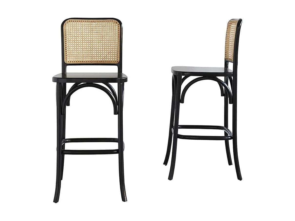 2 taburetes de bar de madera de caoba maciza y rejilla negro