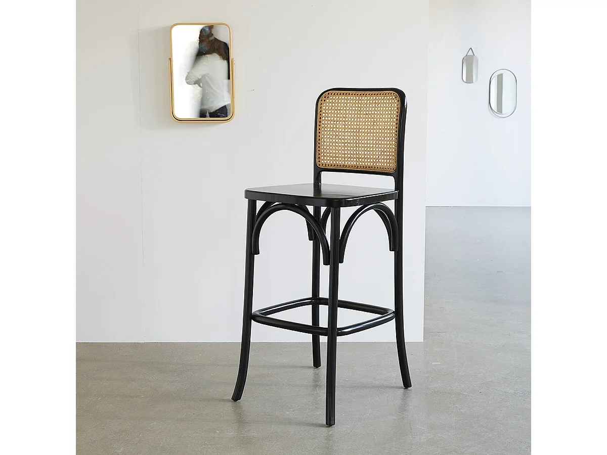 2 taburetes de bar de madera de caoba maciza y rejilla negro