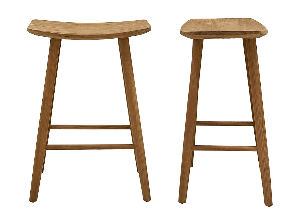 Conjunto de 2 taburetes de madera de teca maciza de 65 cm