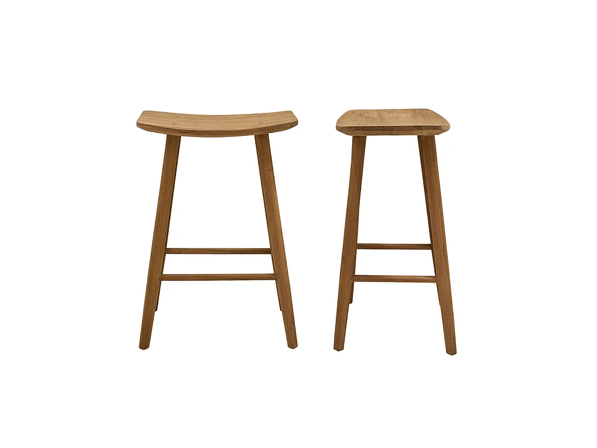 Lot de 2 tabourets de bar en teck massif