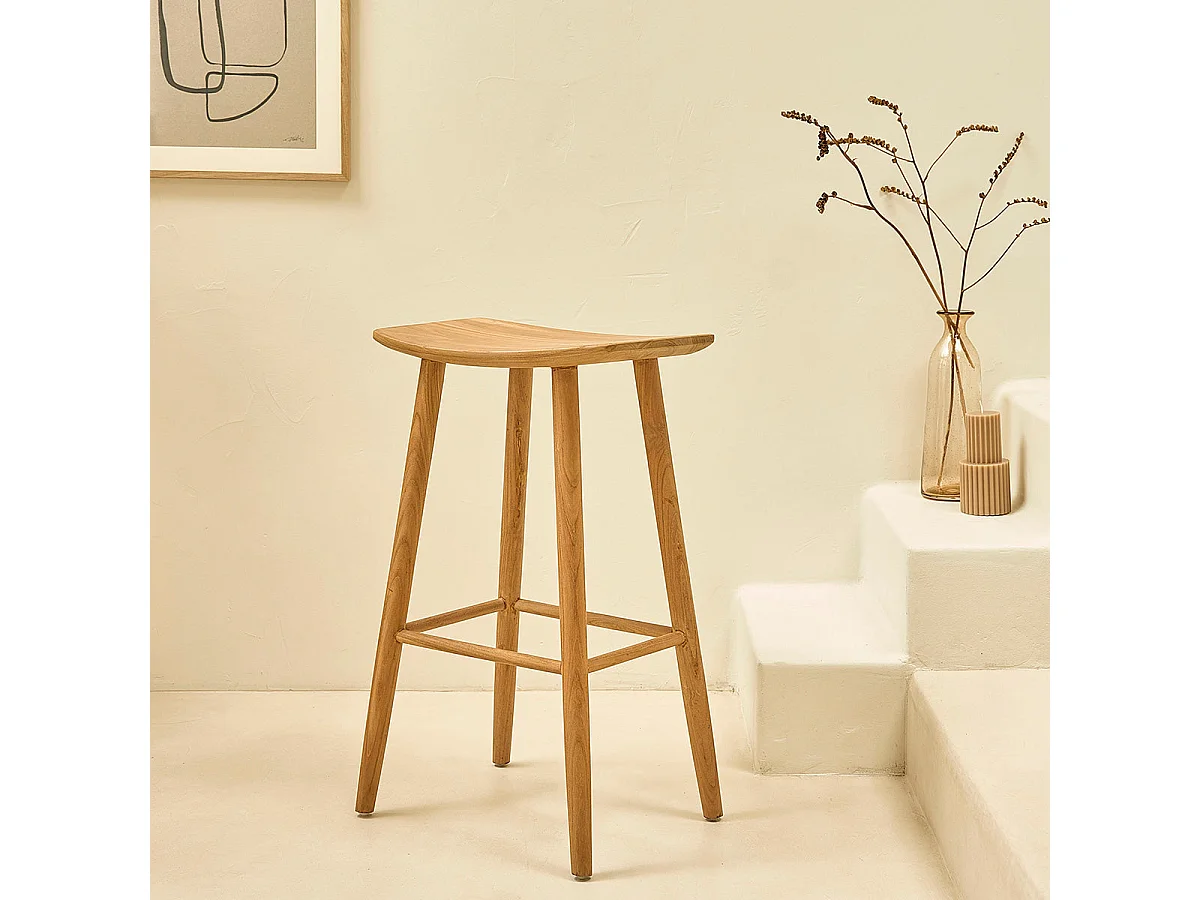 Conjunto de 2 taburetes de madera de teca maciza de 75 cm