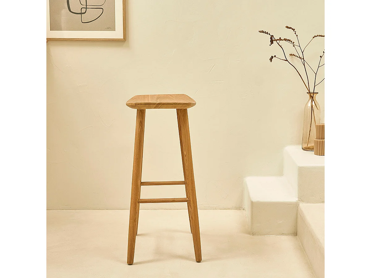 Conjunto de 2 taburetes de madera de teca maciza de 75 cm