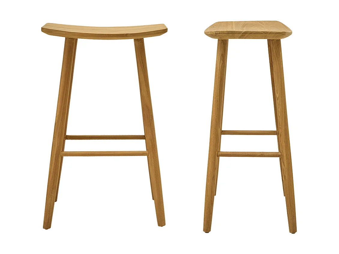 Conjunto de 2 taburetes de madera de teca maciza de 75 cm