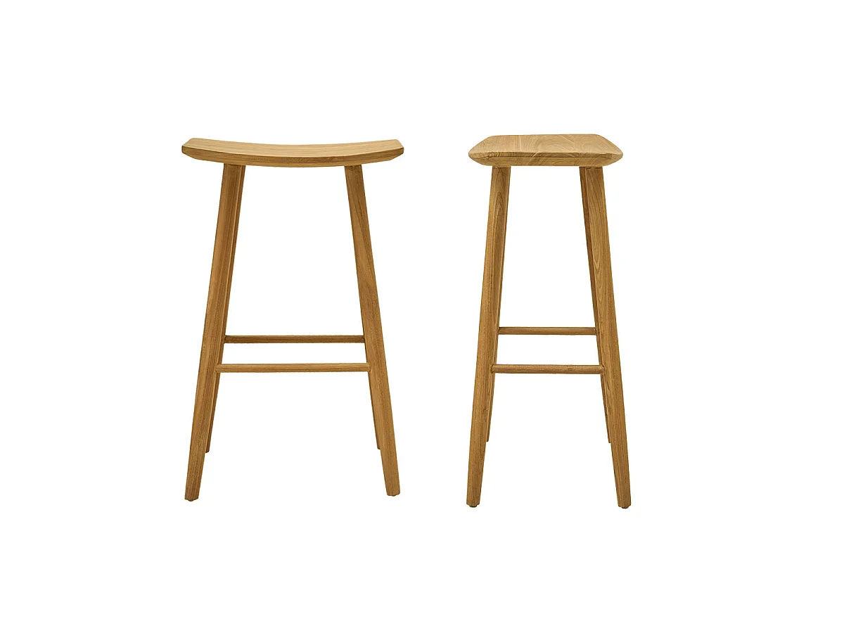 Lot de 2 tabourets en teck massif 75 cm AMBRE