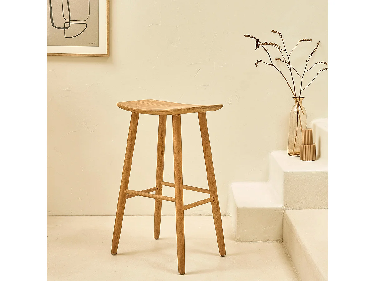 Lot de 2 tabourets en teck massif 75 cm AMBRE