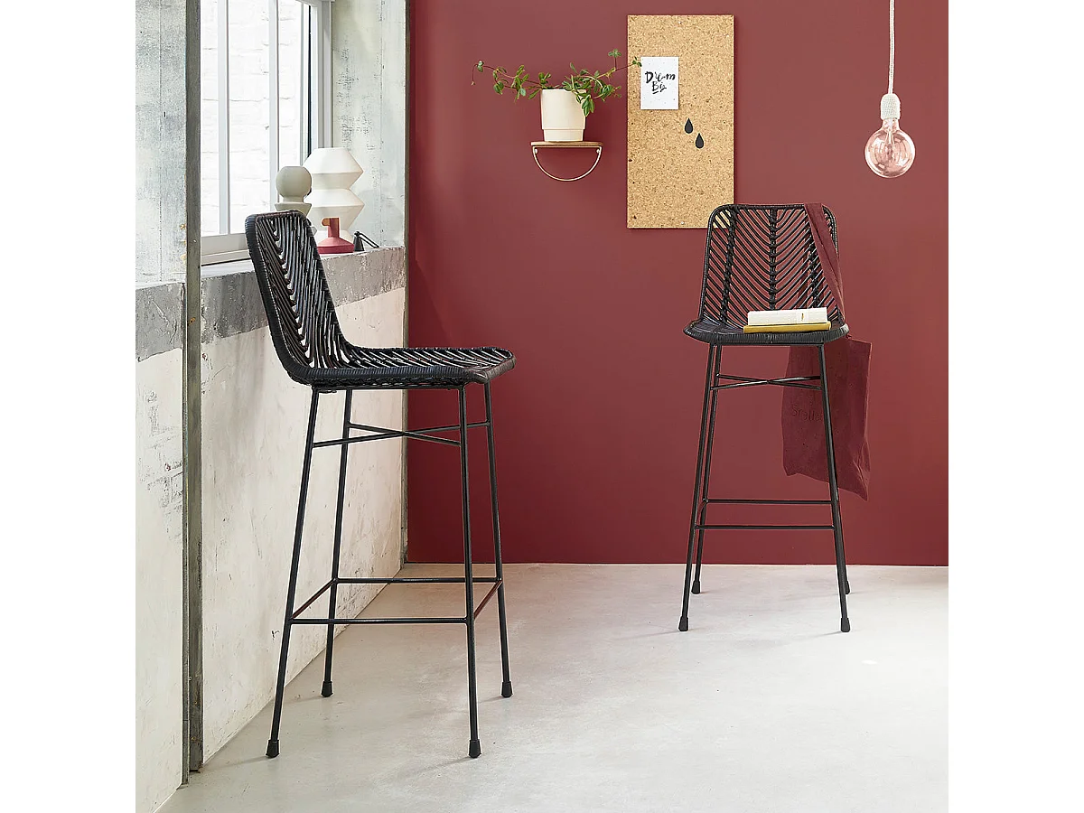 Tabouret de bar en rotin et métal