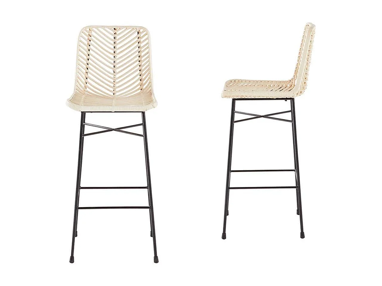 Lot de 2 tabourets de bar en rotin et métal