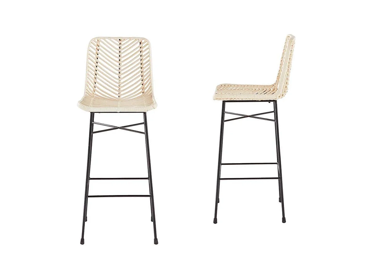 Lot de 2 tabourets de bar en rotin et métal