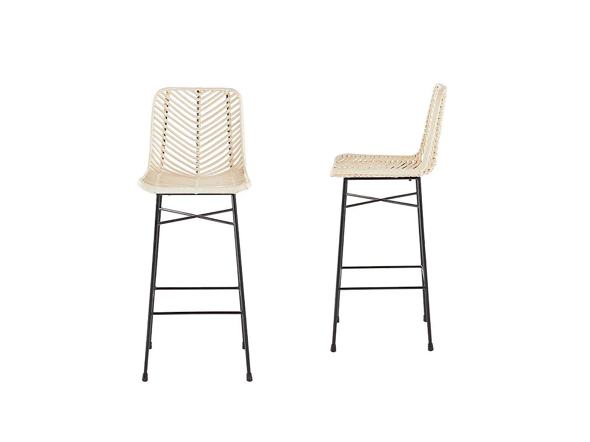 Lot de 2 tabourets de bar en rotin et métal