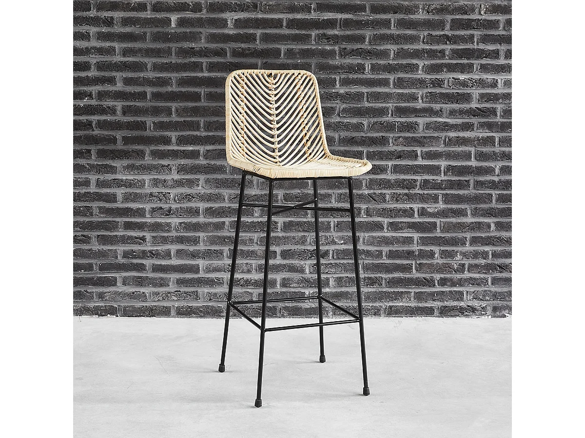 Lot de 2 tabourets de bar en rotin et métal