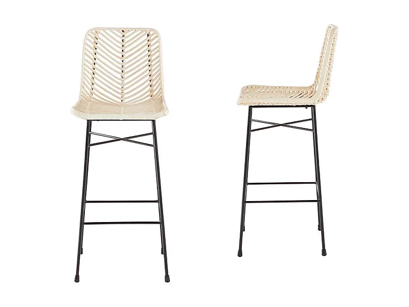 Lot de 2 tabourets de bar en rotin et métal