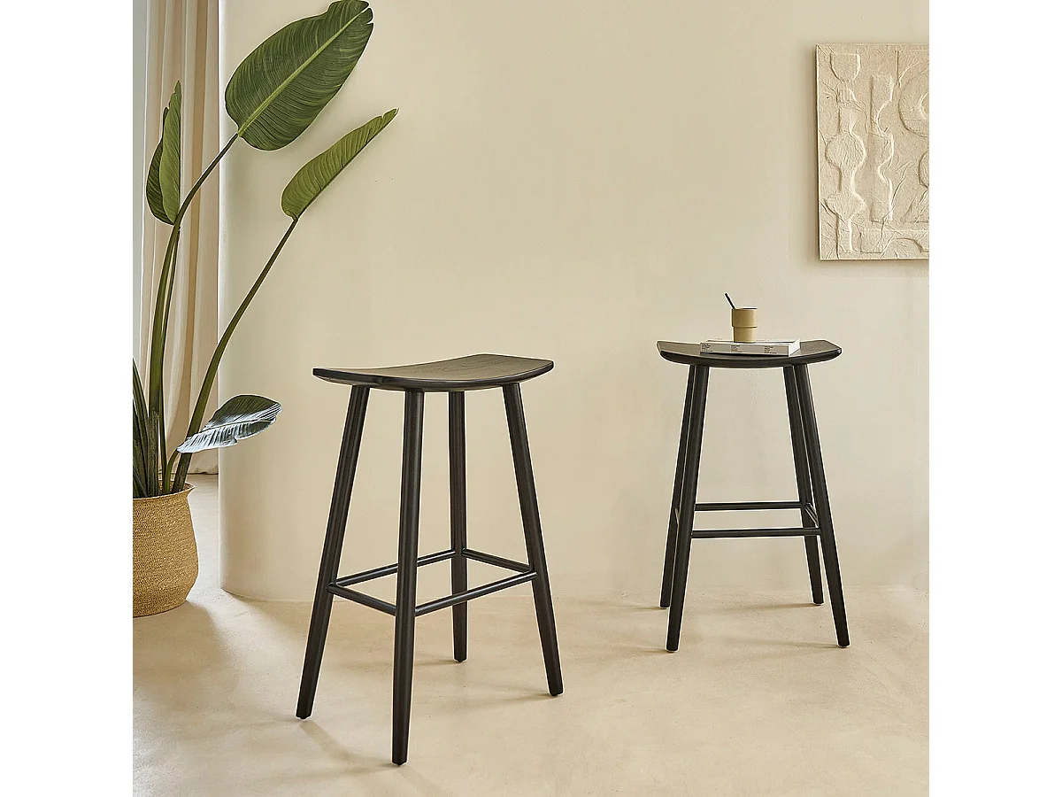 Taburete de madera de teca maciza negro de 75 cm