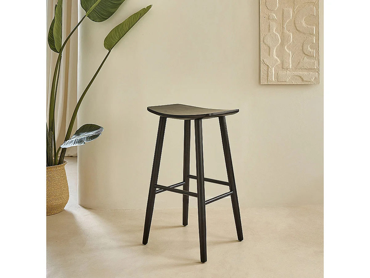 Taburete de madera de teca maciza negro de 75 cm
