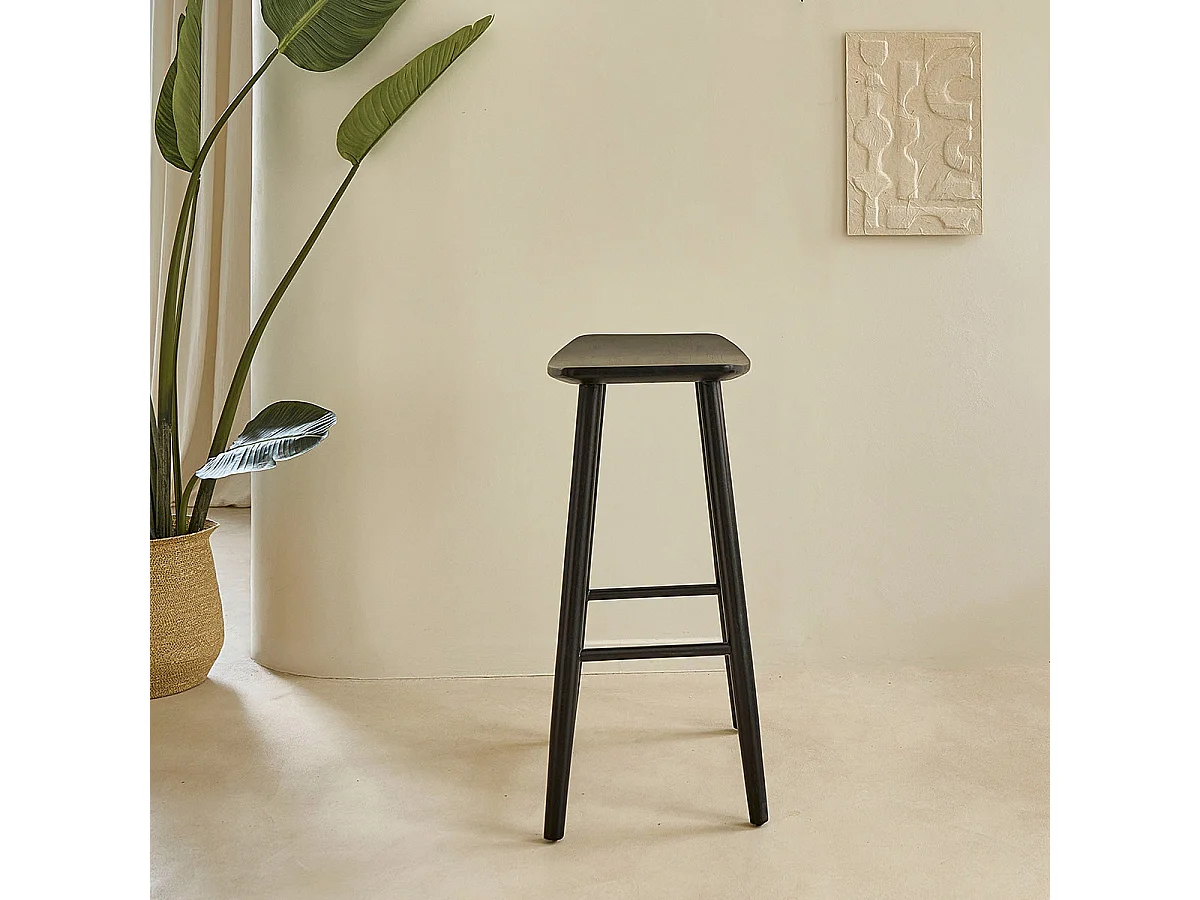 Taburete de madera de teca maciza negro de 75 cm