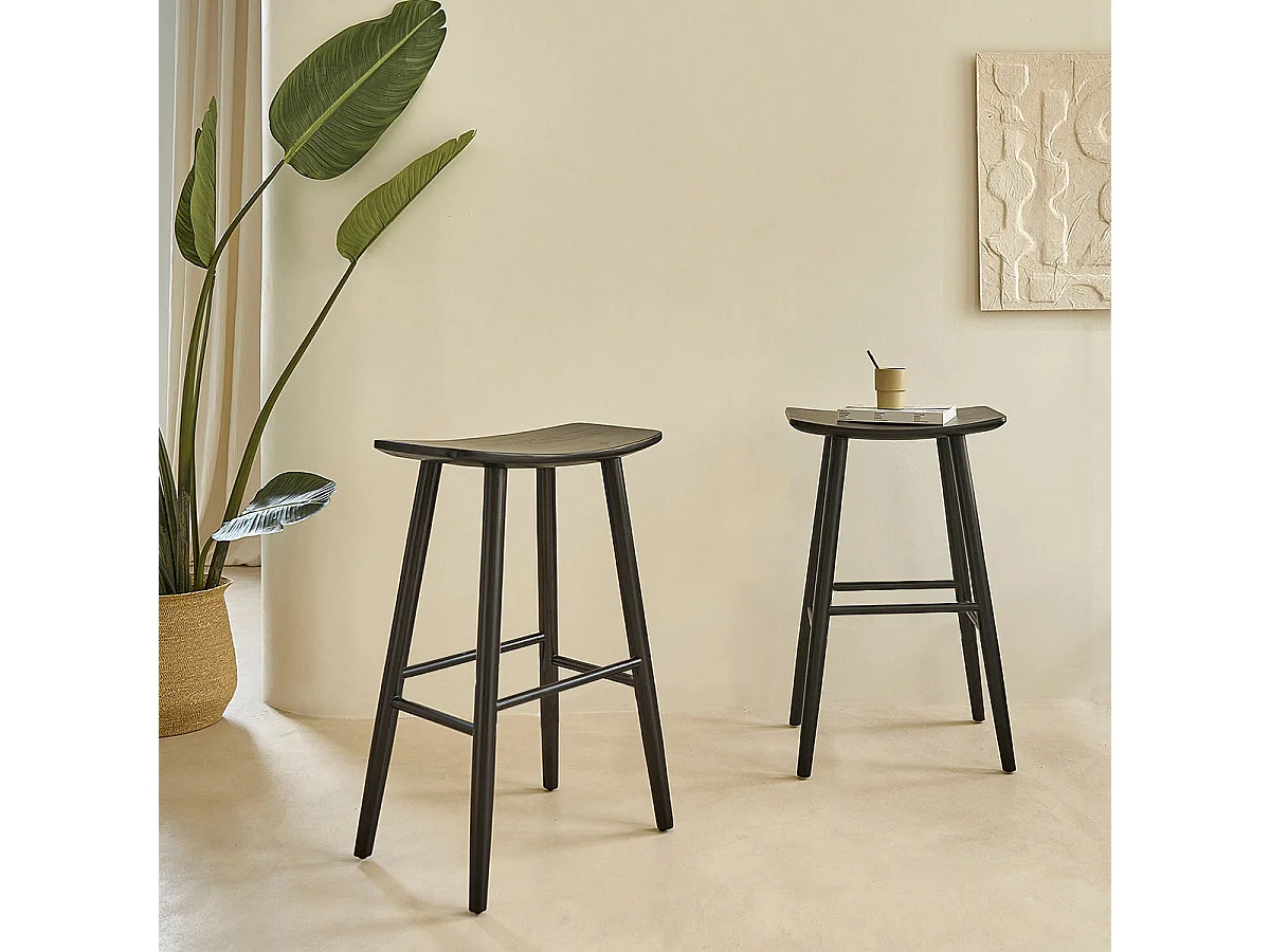 Taburete de madera de teca maciza negro de 75 cm