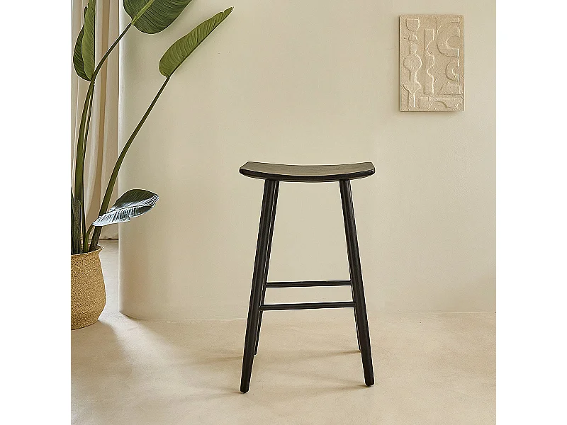Taburete de madera de teca maciza negro de 75 cm