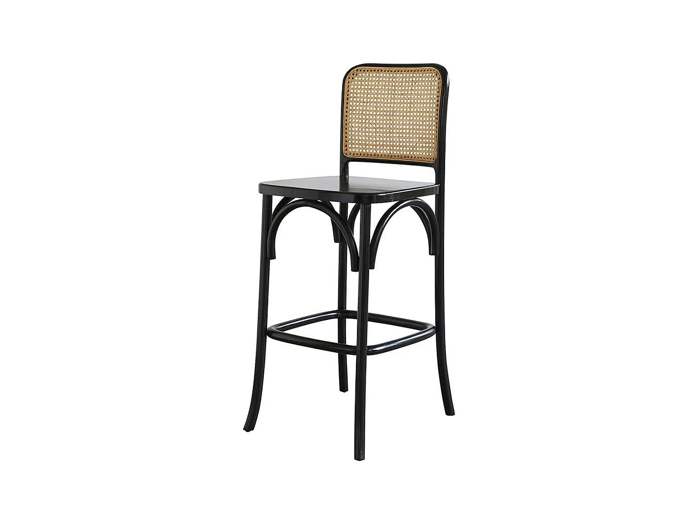 Tabouret de bar en acajou massif et cannage noir