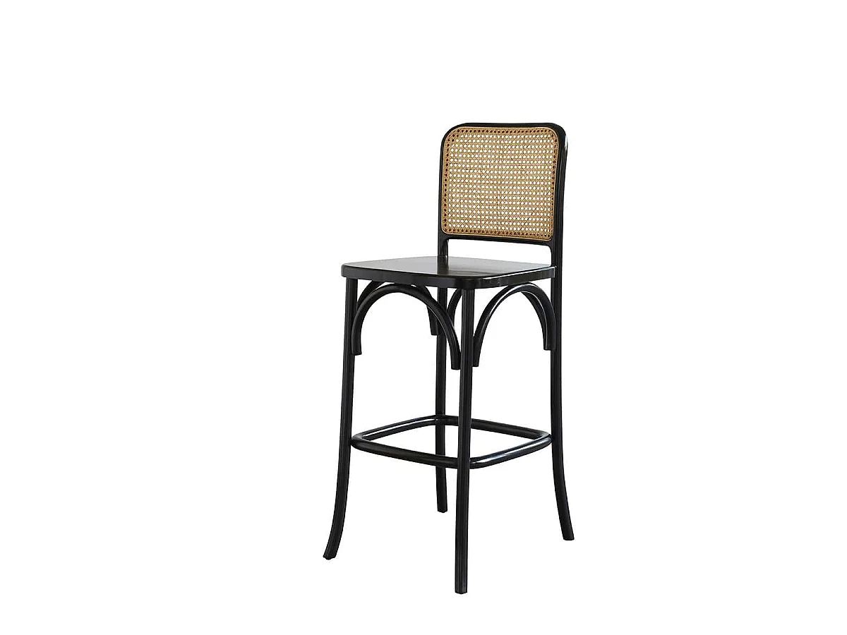 Tabouret de bar en bois d'acajou et cannage