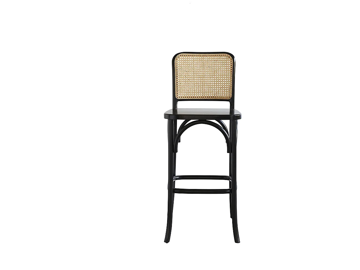 Tabouret de bar en bois d'acajou et cannage