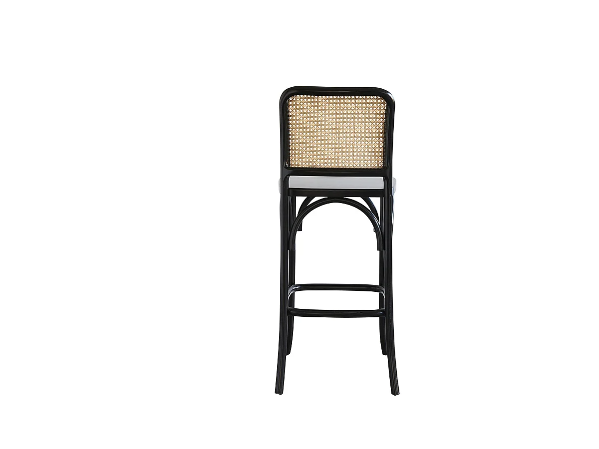Tabouret de bar en bois d'acajou et cannage