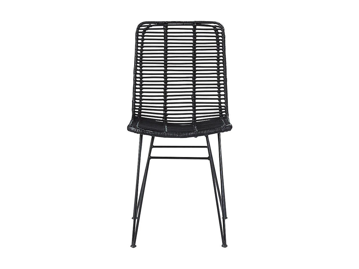 Sedia nera in rattan e gambe in metallo
