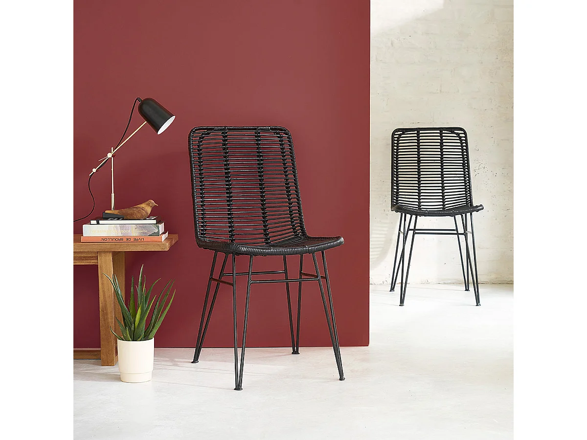Chaise en rotin et métal