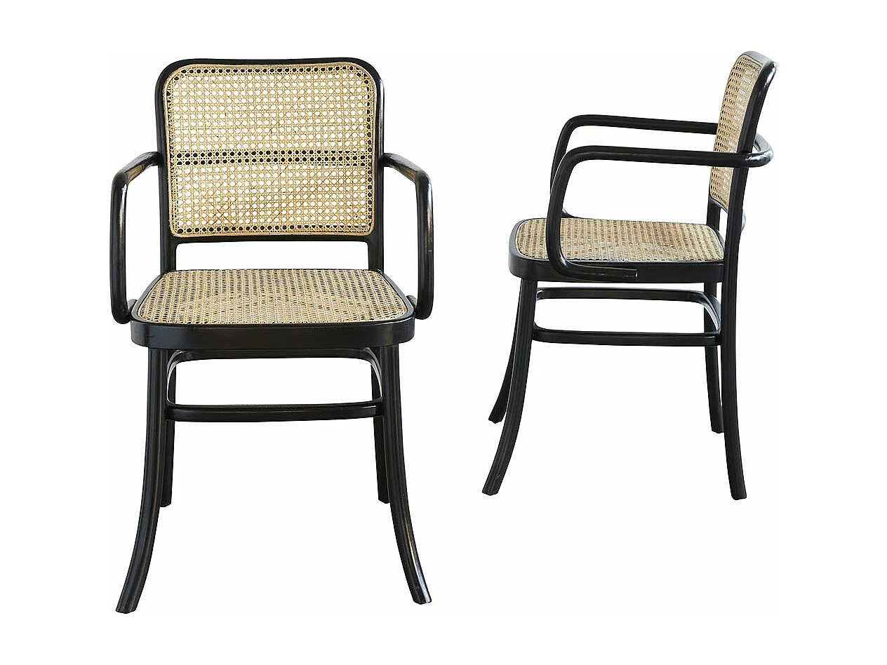 2 sedie in mogano massello e vimini con braccioli