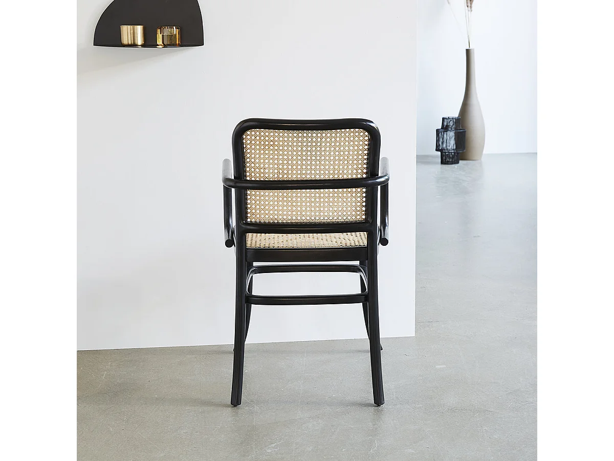 2 sedie in mogano massello e vimini con braccioli